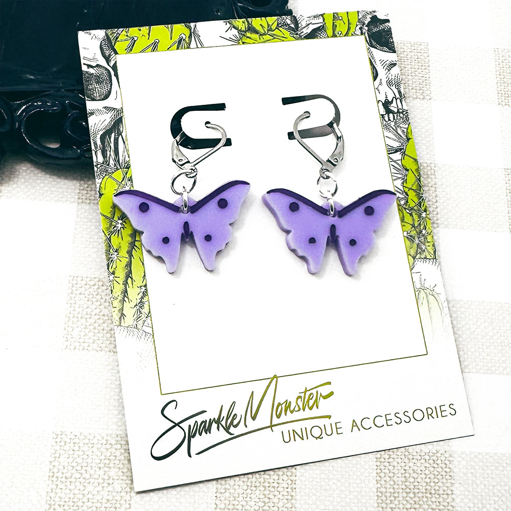 Butterfly dangle earrings, lavender