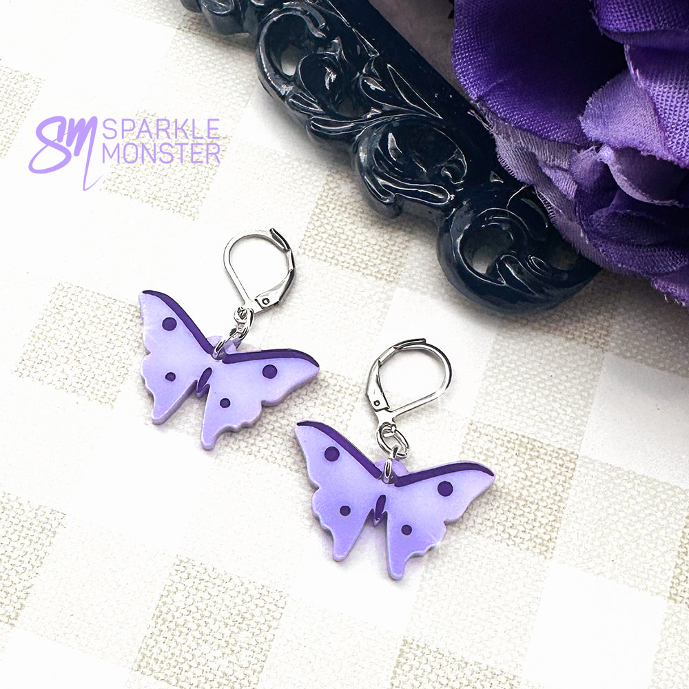 Butterfly dangle earrings, lavender