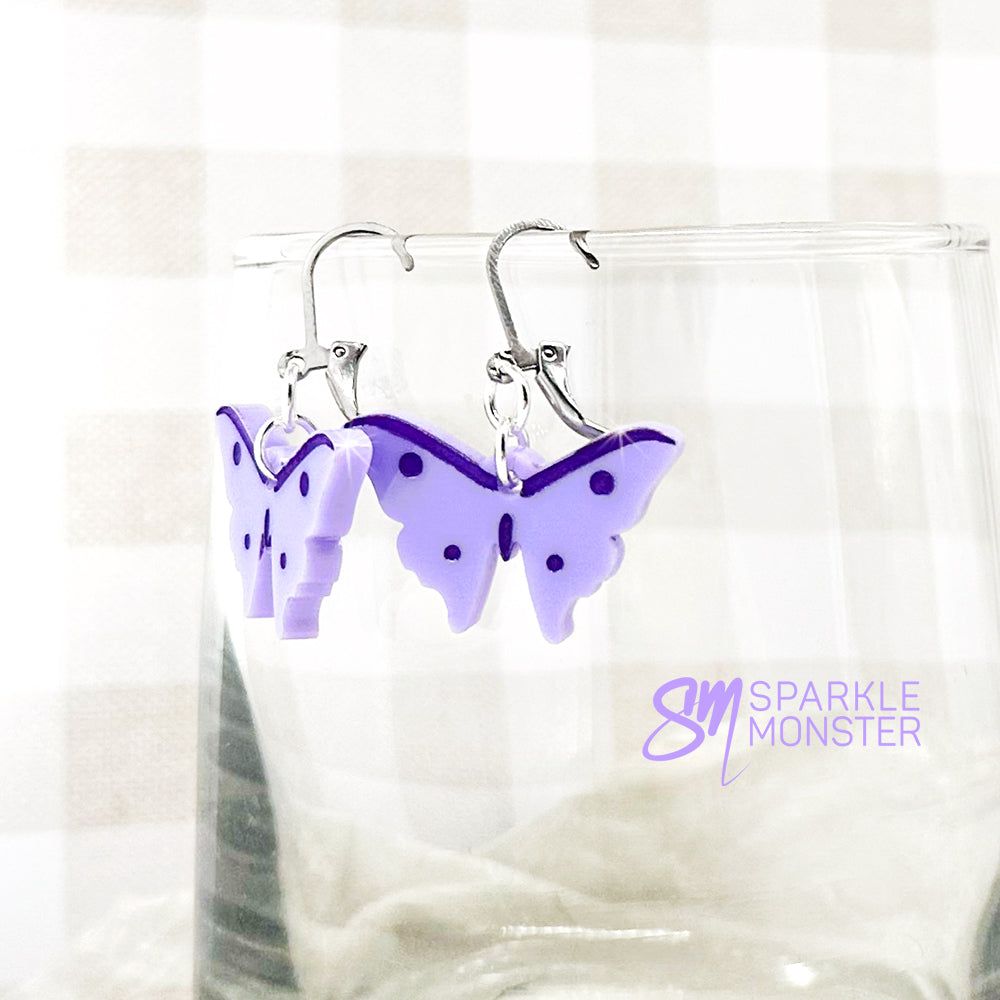 Butterfly dangle earrings, lavender