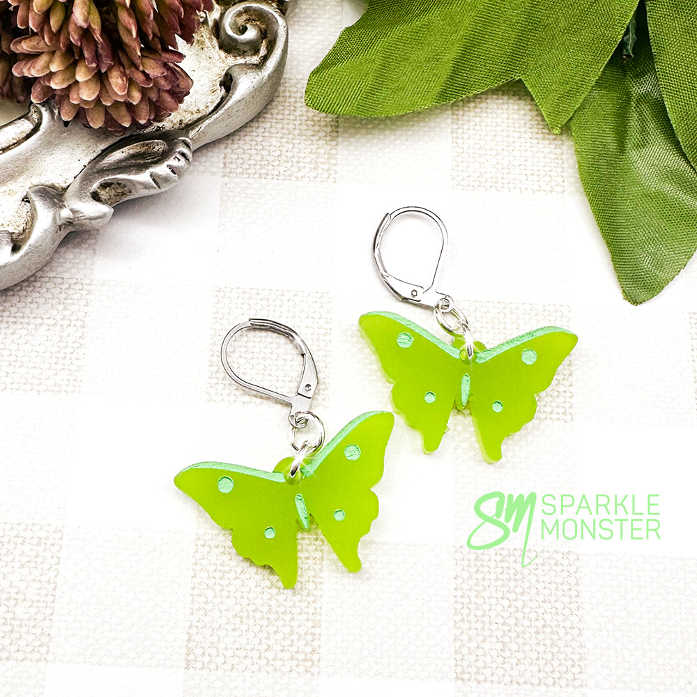 Butterfly dangle earrings, lime green