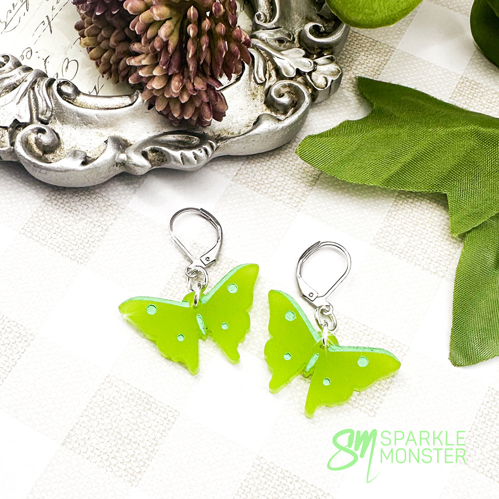 Butterfly dangle earrings, lime green