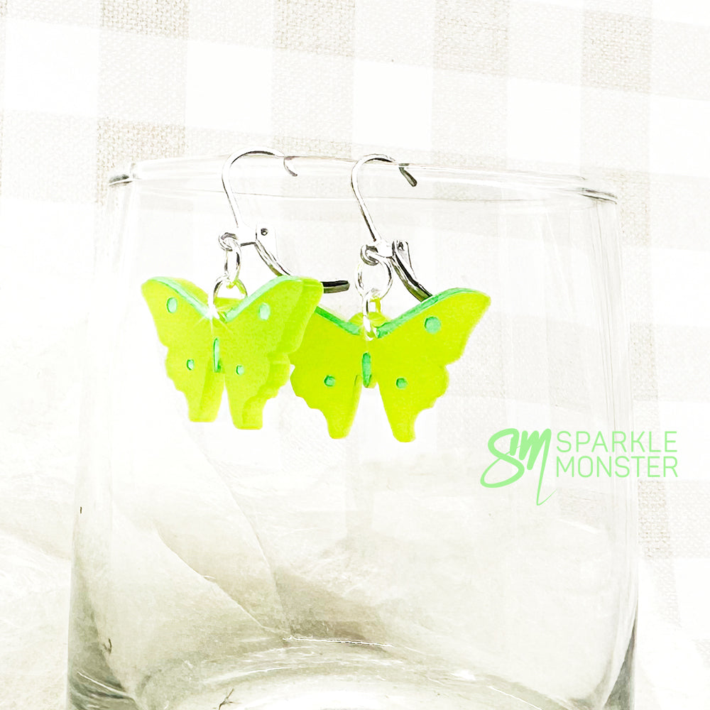Butterfly dangle earrings, lime green