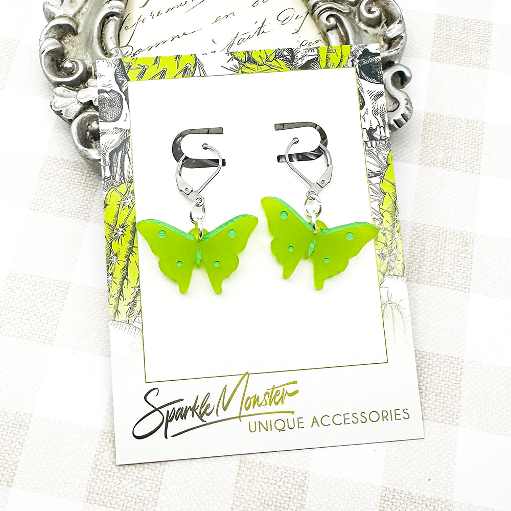 Butterfly dangle earrings, lime green