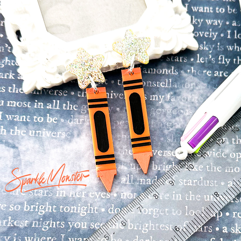 Crayon Earrings - laser cut acrylic dangle earrings, orange