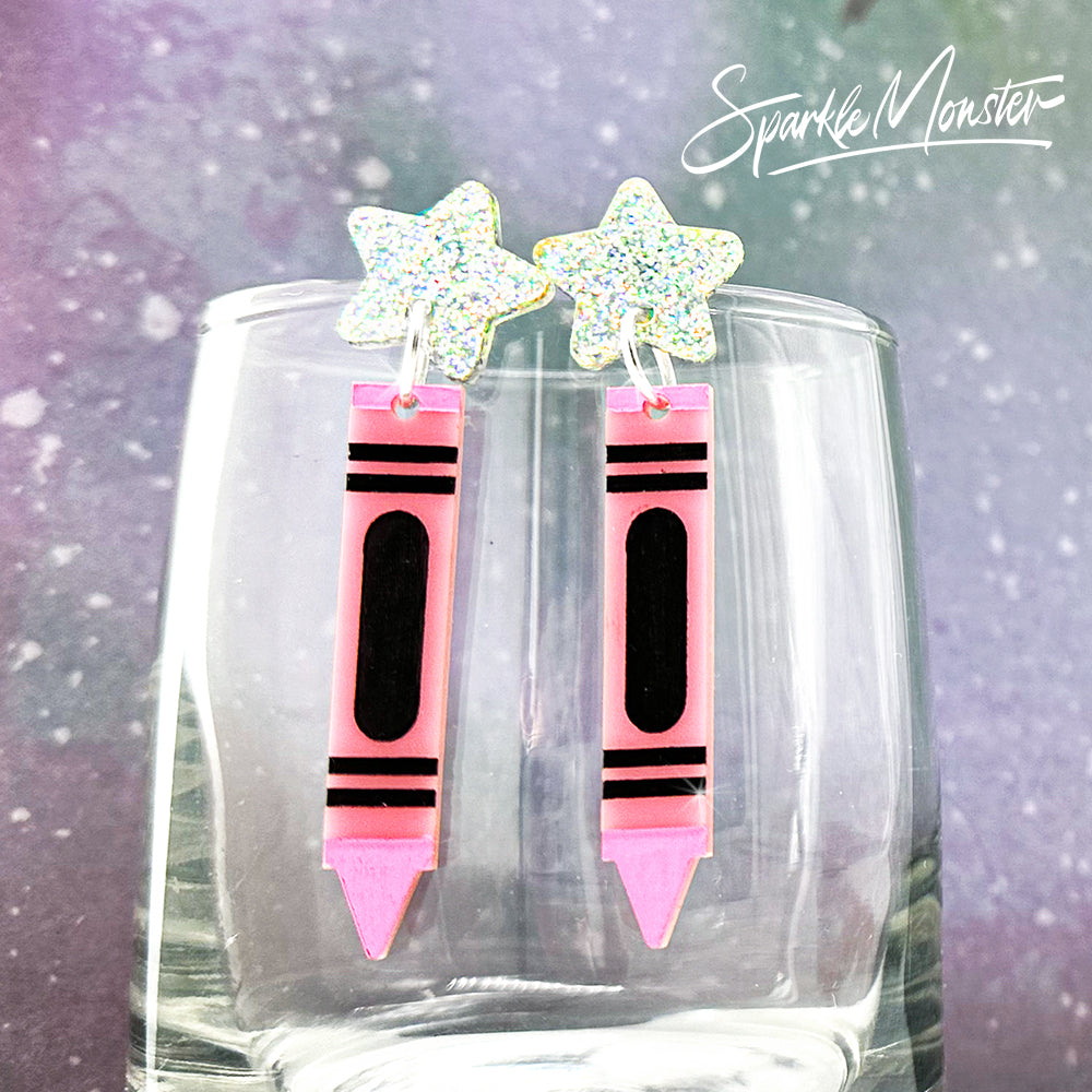 SALE Crayon Earrings - laser cut acrylic dangle earrings, pink