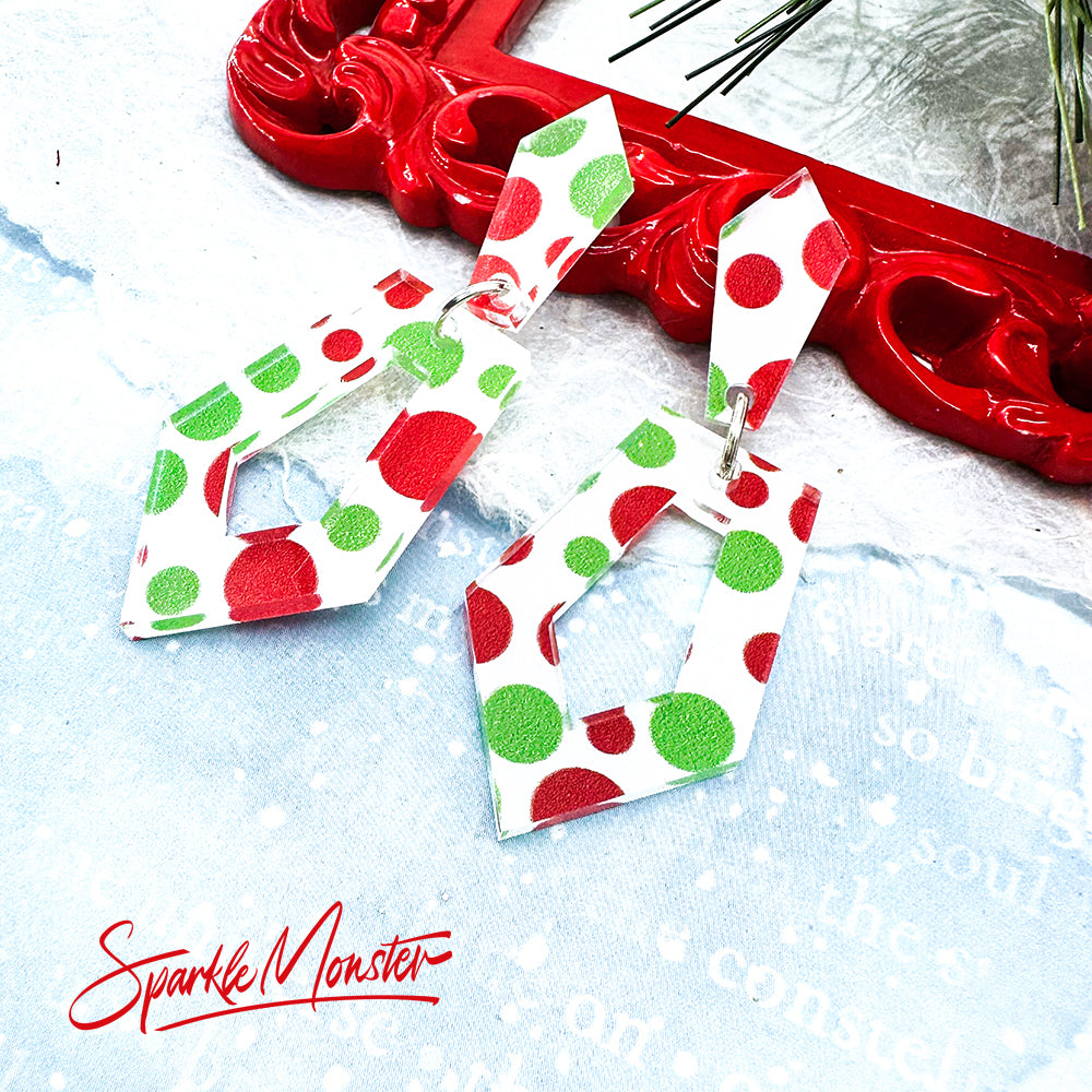 Everyday Art Deco earrings, red and green Christmas dots