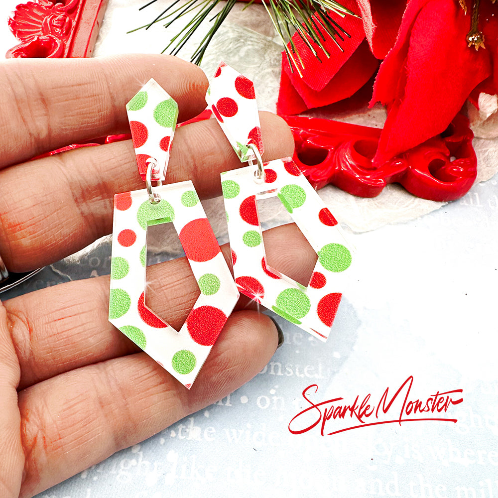 Everyday Art Deco earrings, red and green Christmas dots