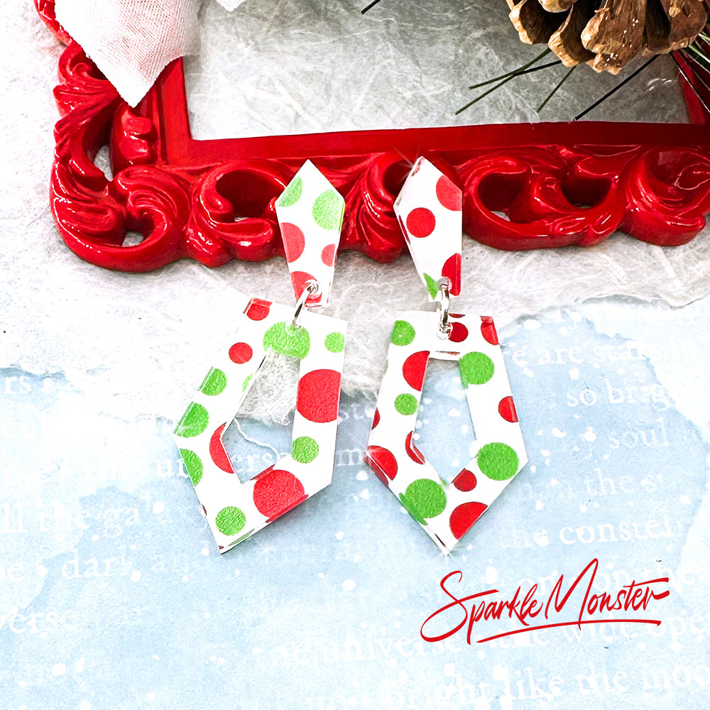 Everyday Art Deco earrings, red and green Christmas dots