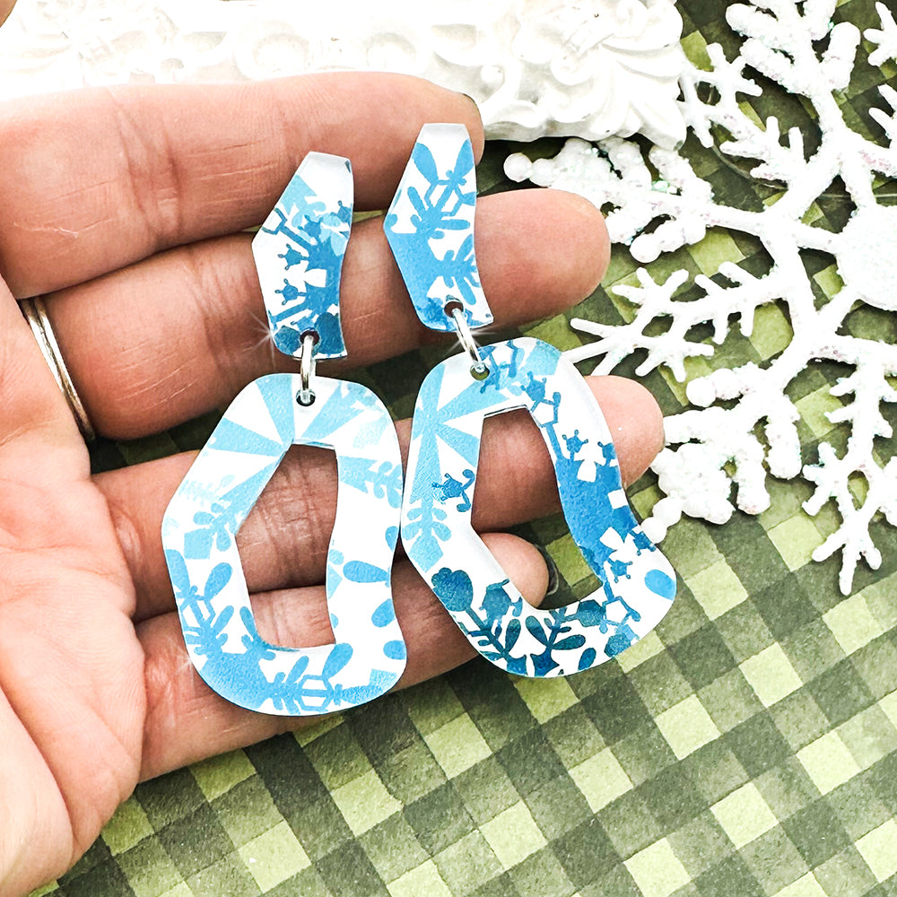 Every Occasion dangle earrings, white with blue snowflakes