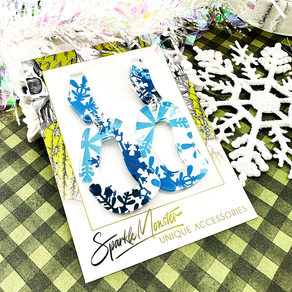 SALE Every Occasion dangle earrings, white with blue snowflakes