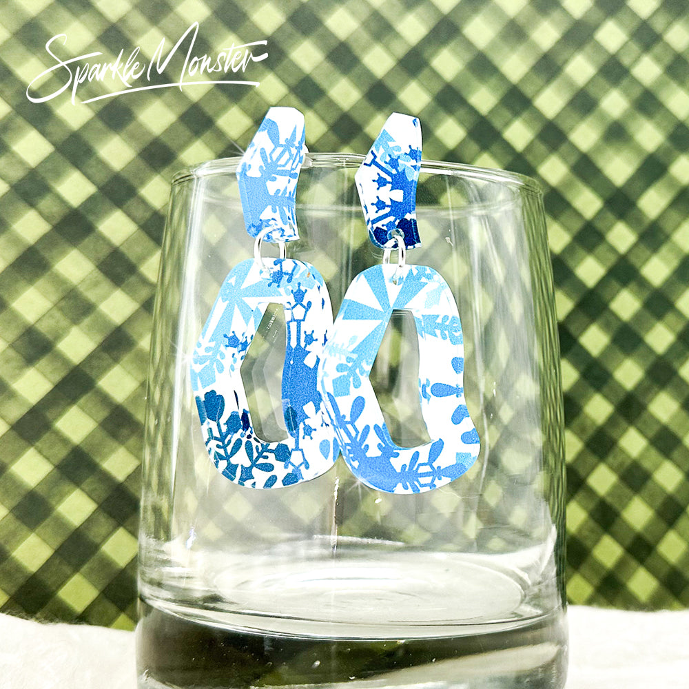 Every Occasion dangle earrings, white with blue snowflakes