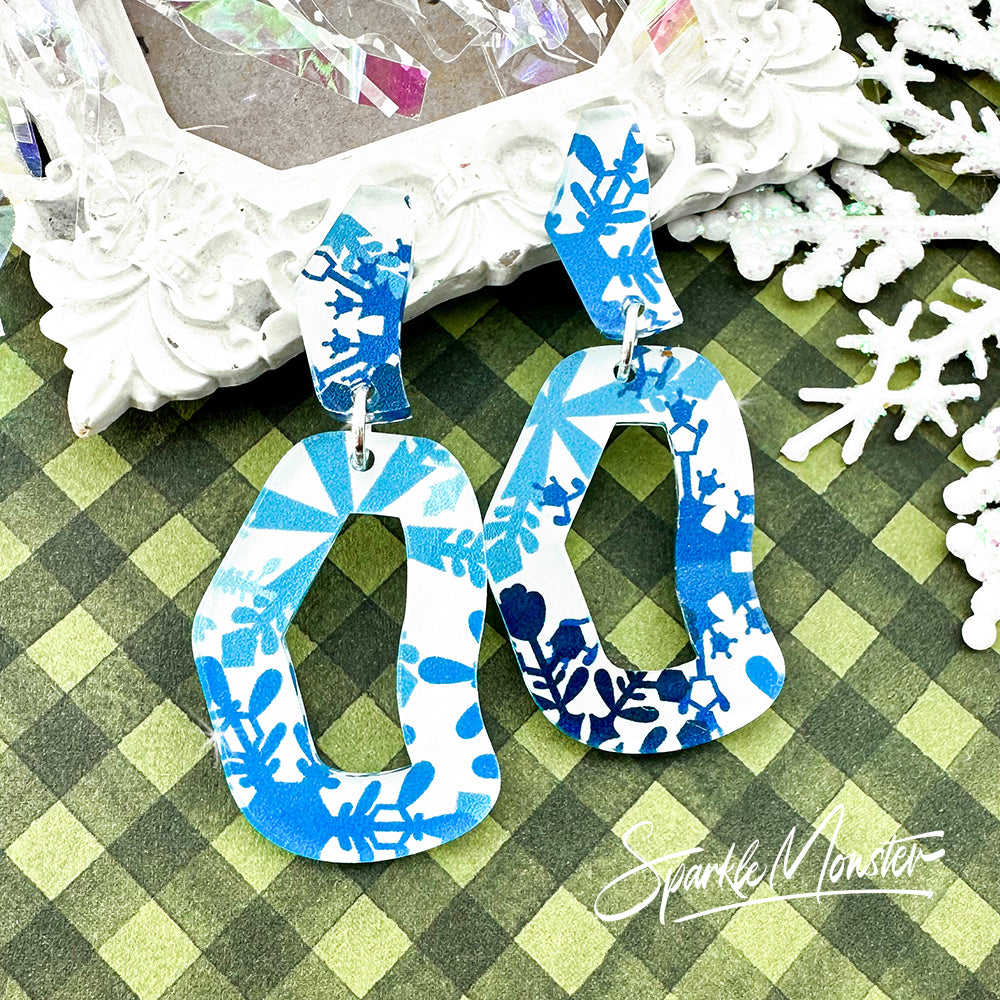 Every Occasion dangle earrings, white with blue snowflakes