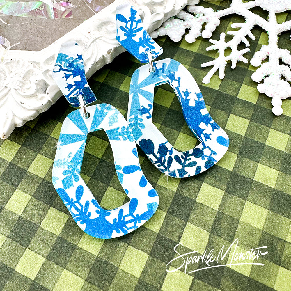 Every Occasion dangle earrings, white with blue snowflakes