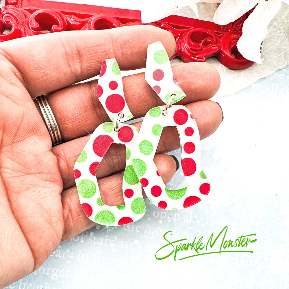 SALE Every Occasion dangle earrings, red and green dots