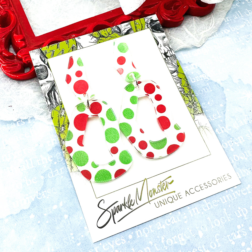 SALE Every Occasion dangle earrings, red and green dots