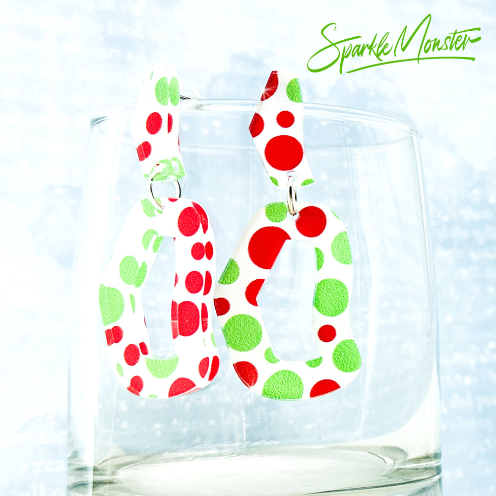 SALE Every Occasion dangle earrings, red and green dots