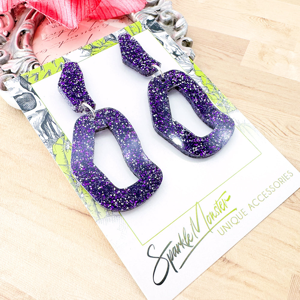SALE Every Occasion dangle earrings, dark purple glitter
