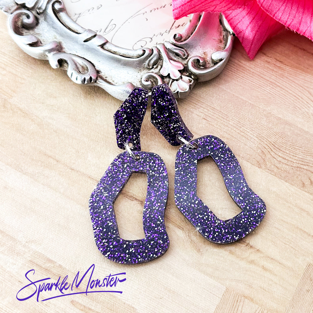 SALE Every Occasion dangle earrings, dark purple glitter