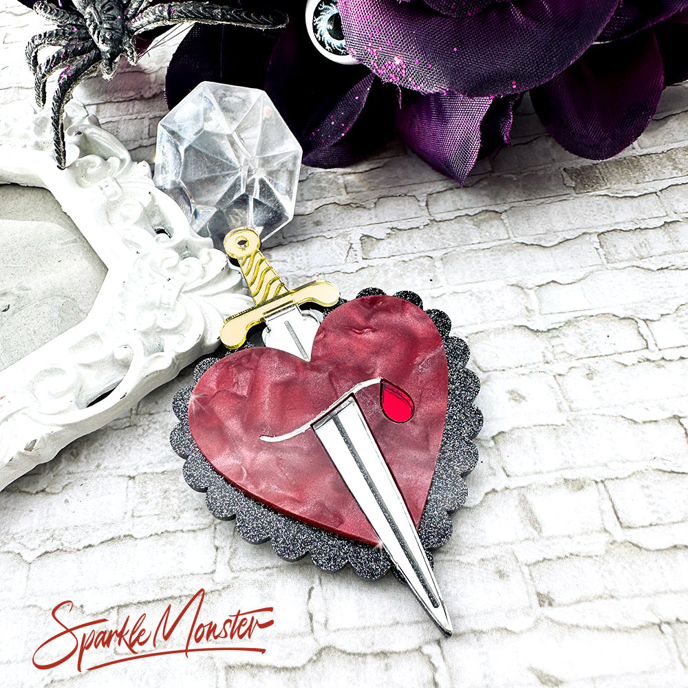 A Dagger to my Heart, laser cut acrylic brooch