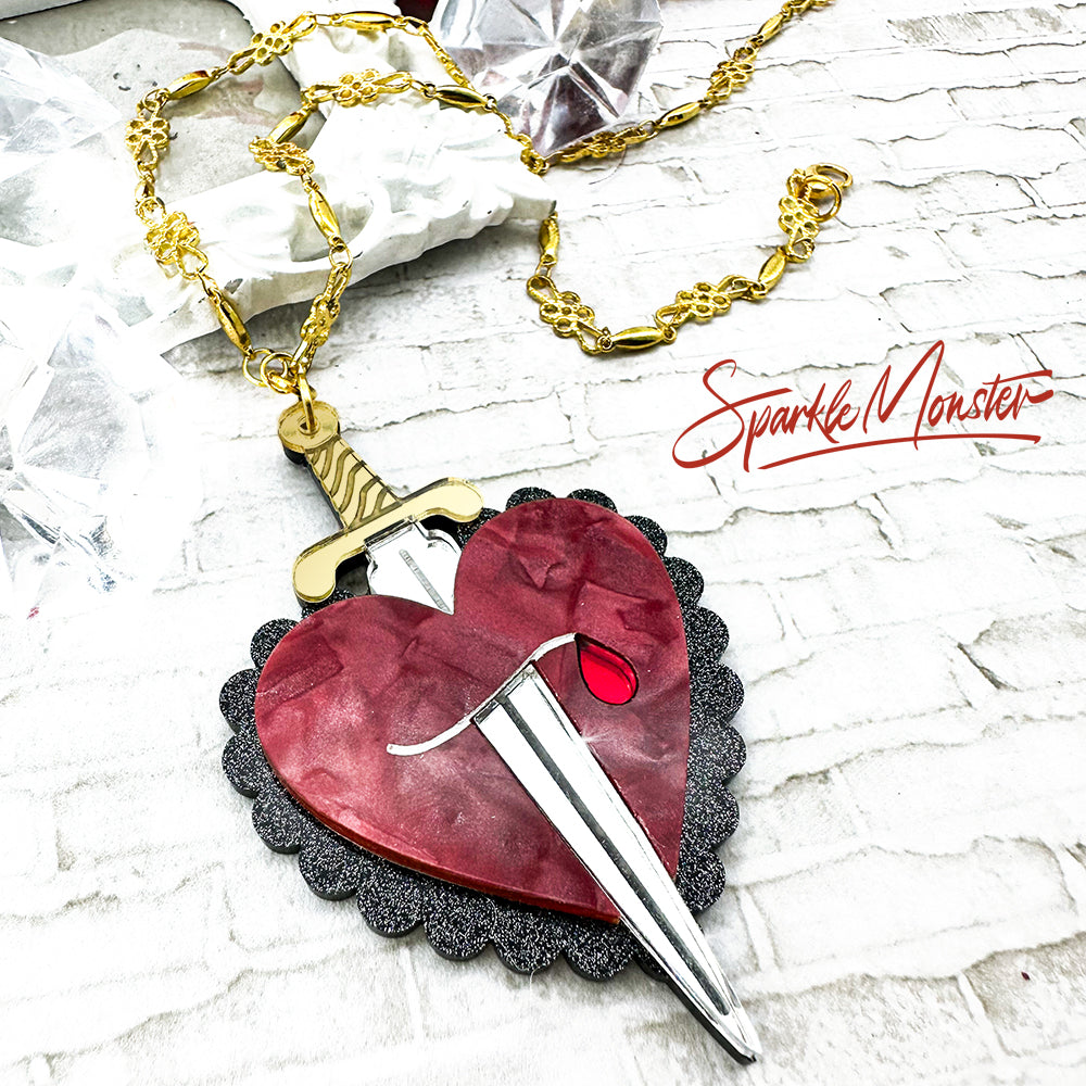A Dagger to my Heart, laser cut acrylic necklace
