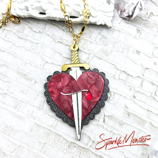 A Dagger to my Heart, laser cut acrylic necklace