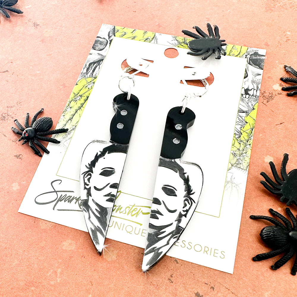 Halloween Killer knife earrings, laser cut acrylic