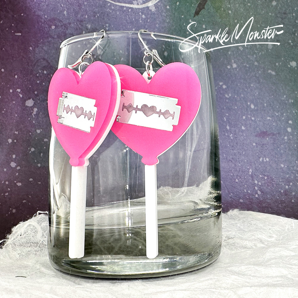 LUCKY LAST Sweet Like Candy, bright pink lollipop dangle earrings
