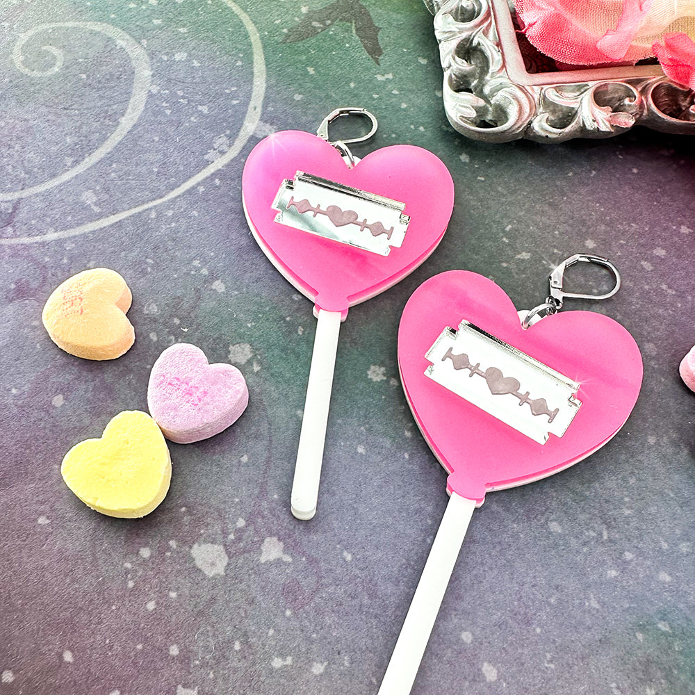 LUCKY LAST Sweet Like Candy, bright pink lollipop dangle earrings