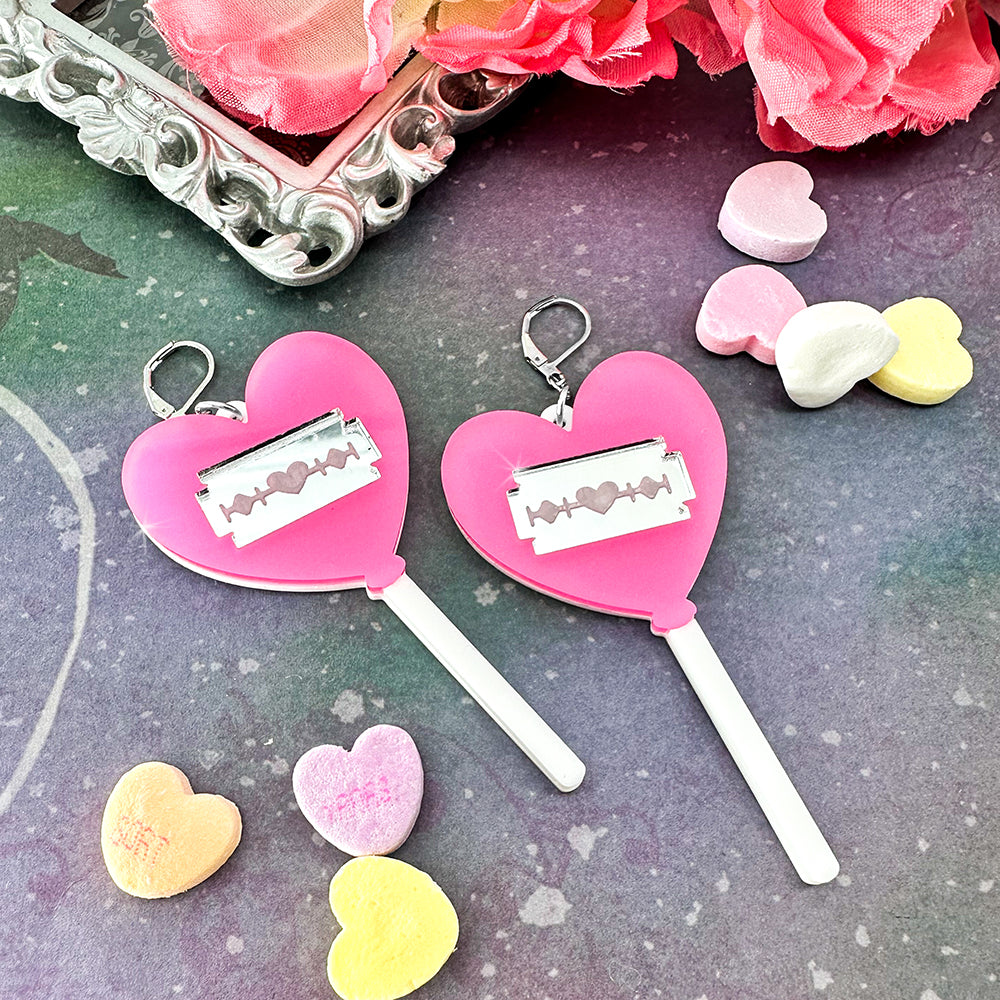 LUCKY LAST Sweet Like Candy, bright pink lollipop dangle earrings