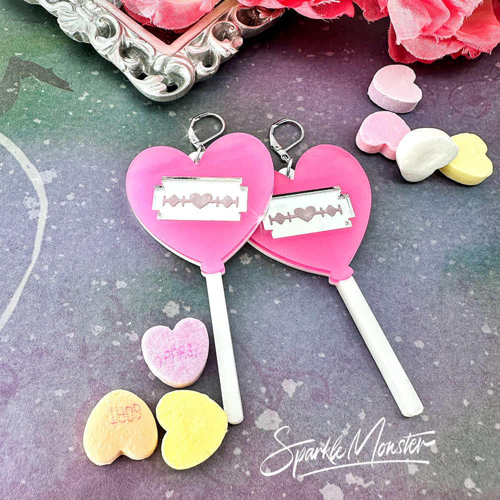 LUCKY LAST Sweet Like Candy, bright pink lollipop dangle earrings