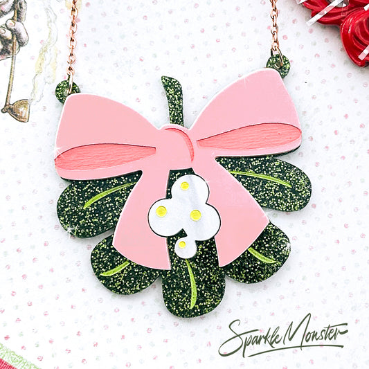 Catch Me Under the Mistletoe, large acrylic necklace