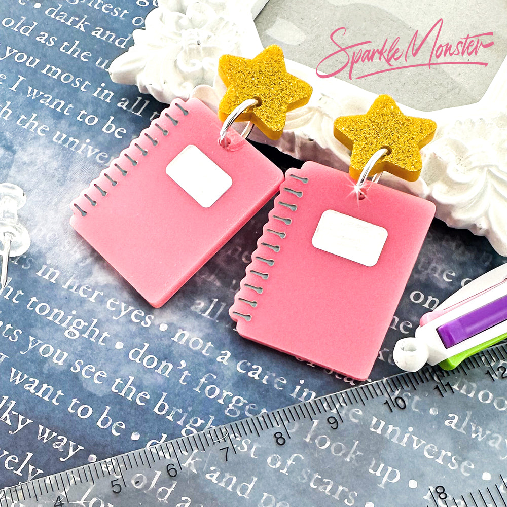 SALE Take Notes - pink notebook dangle earrings