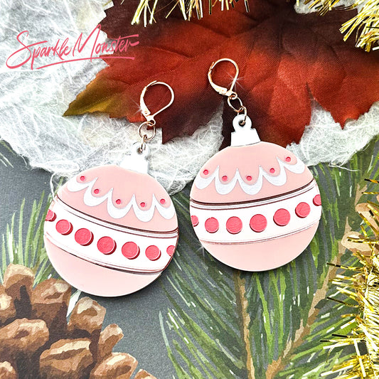 Most Wonderful Time, pink and rose gold, large ornament earrings