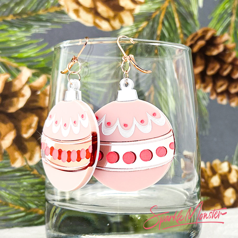 Most Wonderful Time, pink and rose gold, large ornament earrings