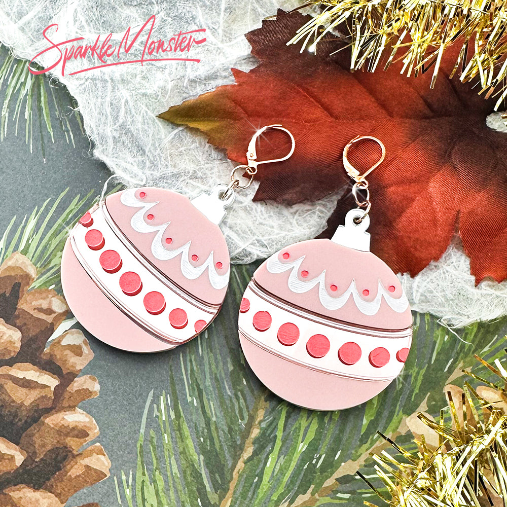 Most Wonderful Time, pink and rose gold, large ornament earrings