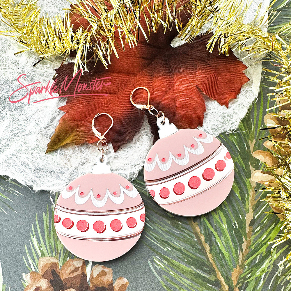 SALE Most Wonderful Time, pink and rose gold, large ornament earrings