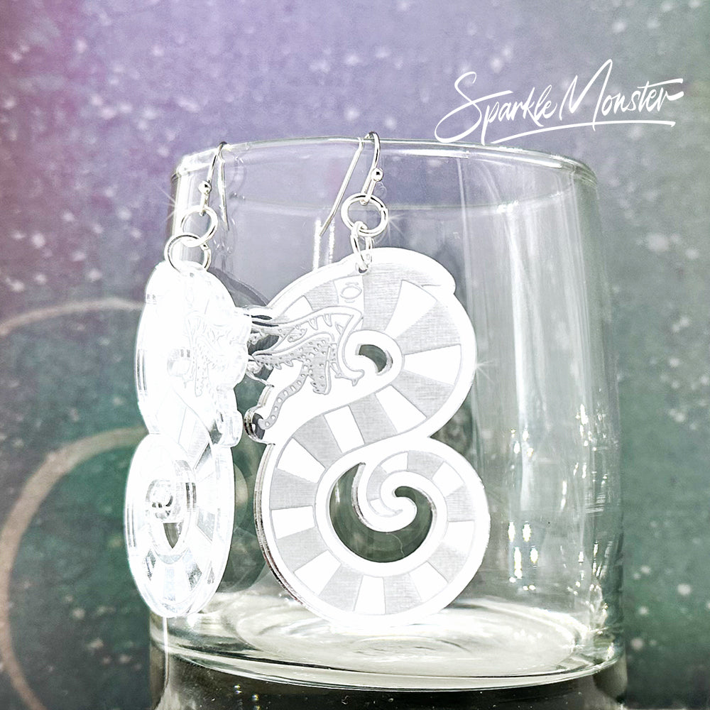 SALE Sandworm dangle earrings, silver mirror acrylic