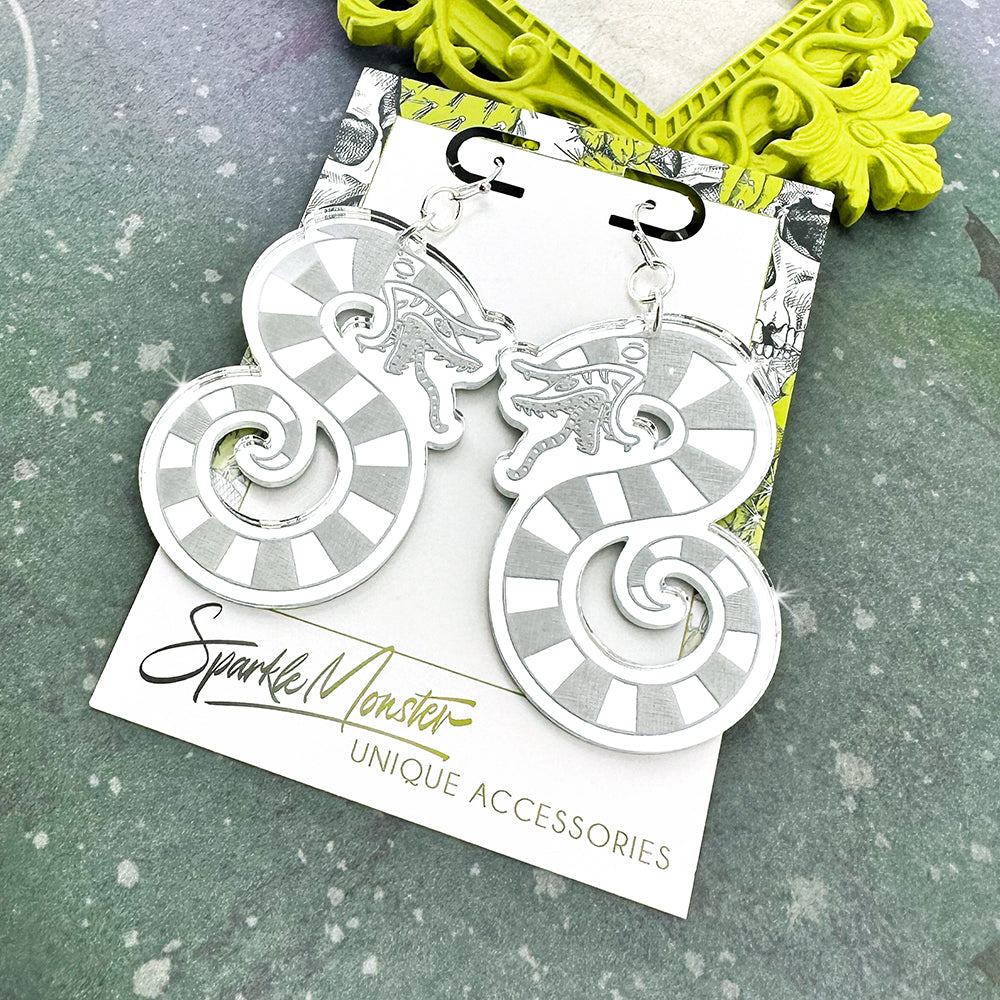 SALE Sandworm dangle earrings, silver mirror acrylic