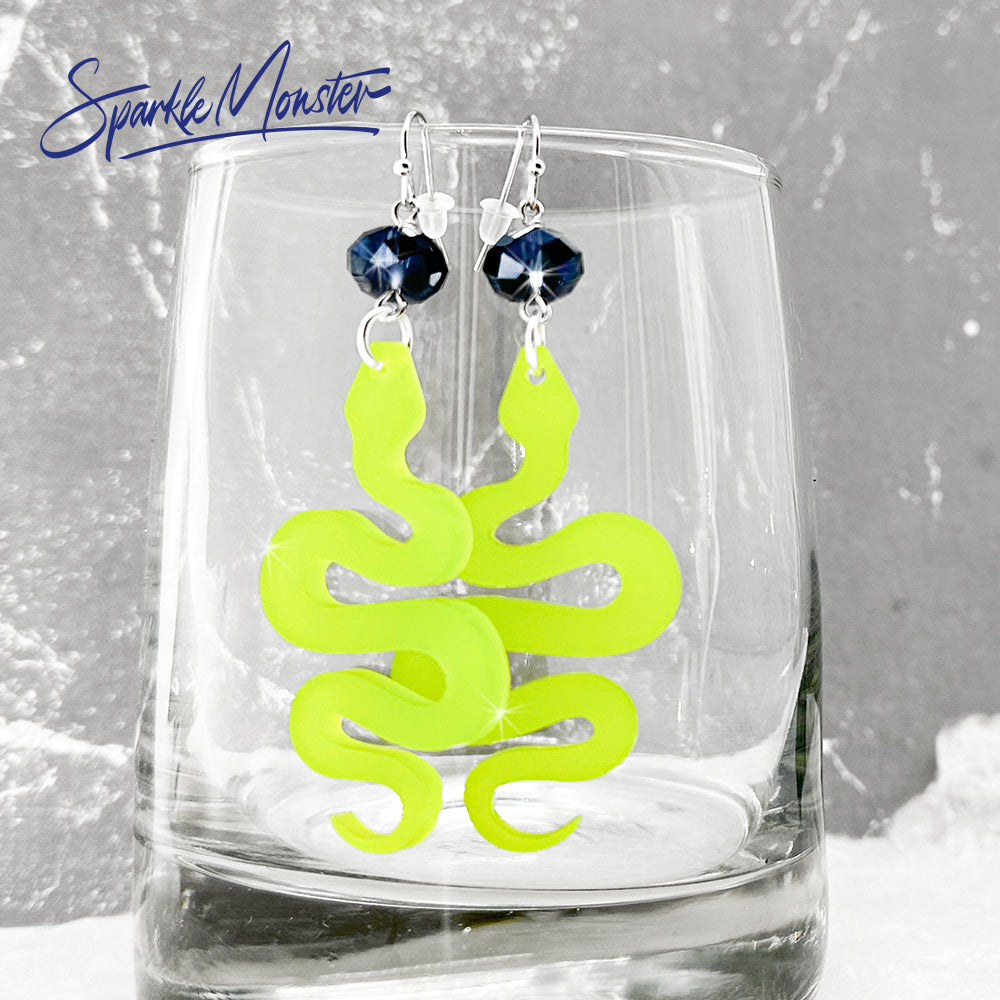 Medusa Snake Earrings - laser cut acrylic, frosted lime green