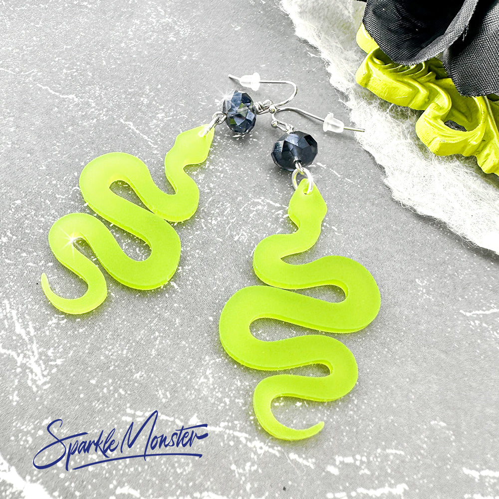 Medusa Snake Earrings - laser cut acrylic, frosted lime green