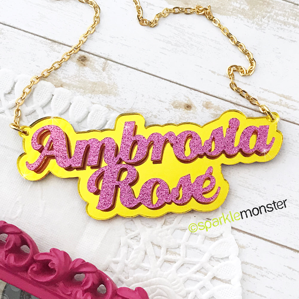 Custom 2 Color Name Necklace, laser cut acrylic, personalized