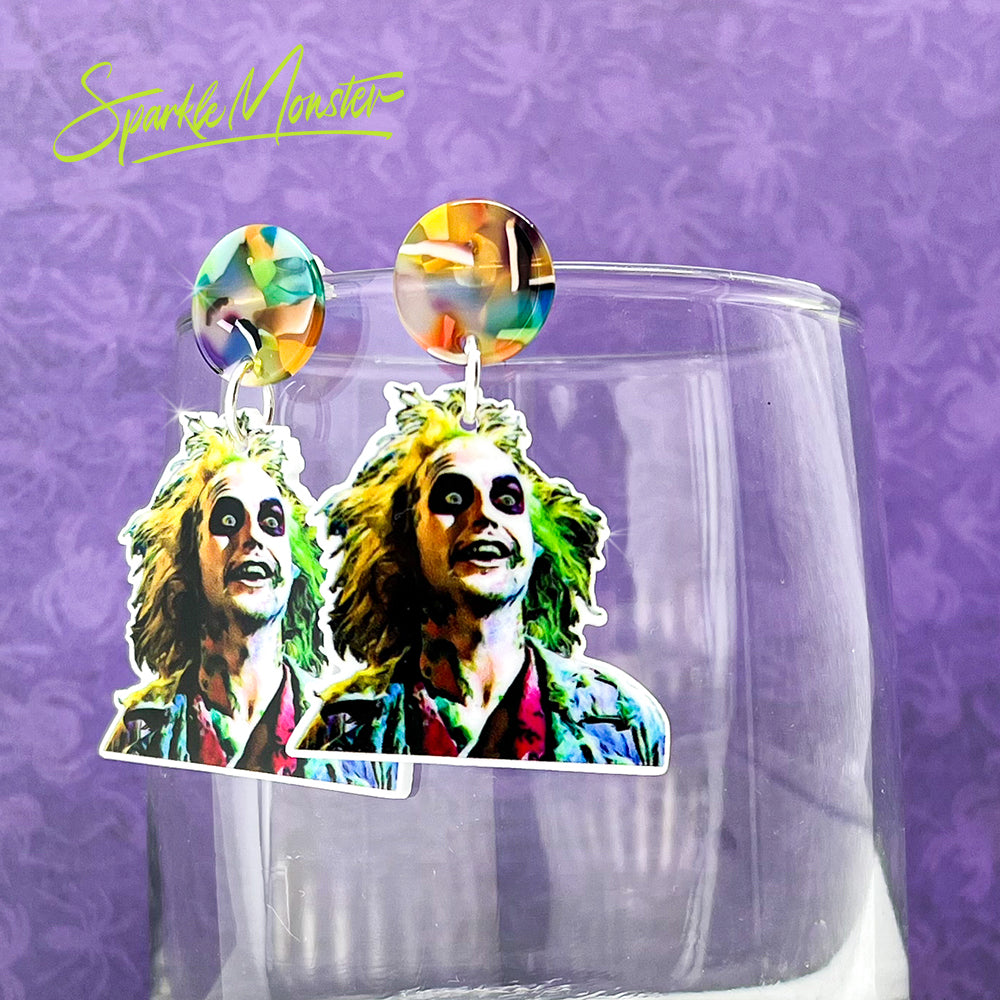 Beetlejuice, Beetlejuice, Beetlejuice - dangle earrings, laser cut acrylic, colorful, charms, movie