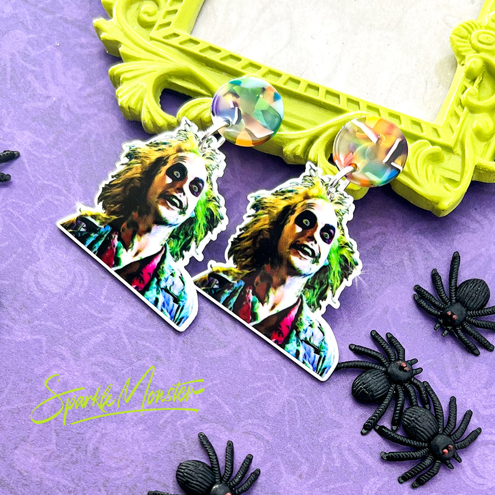 Beetlejuice, Beetlejuice, Beetlejuice - dangle earrings, laser cut acrylic, colorful, charms, movie