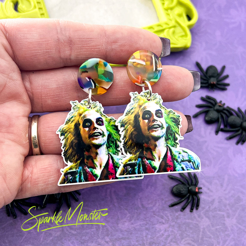 Beetlejuice, Beetlejuice, Beetlejuice - dangle earrings, laser cut acrylic, colorful, charms, movie