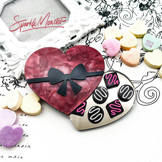Box of Chocolates - laser cut acrylic brooch with magnet back
