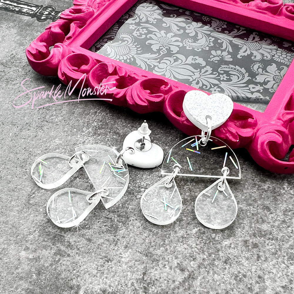Sweet Petite dangle earrings, clear confetti
