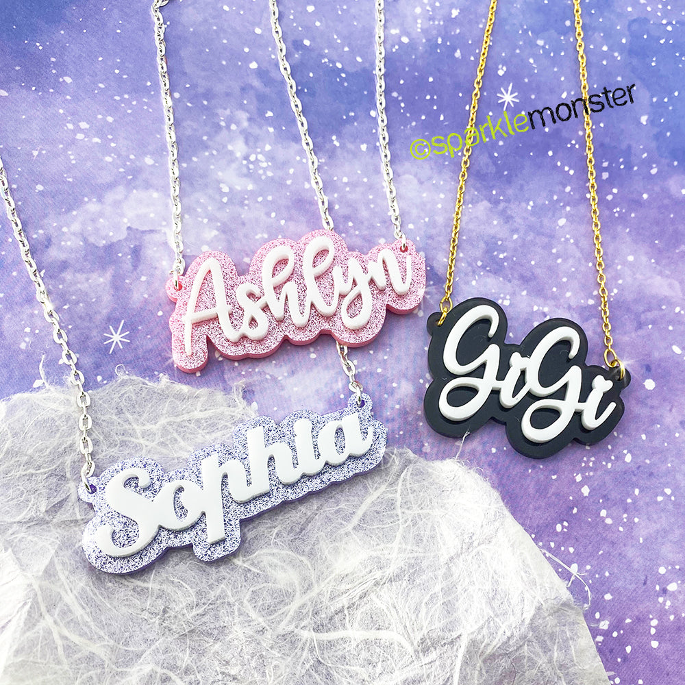 MINI Custom 2 Color Name Necklace, laser cut acrylic, personalized