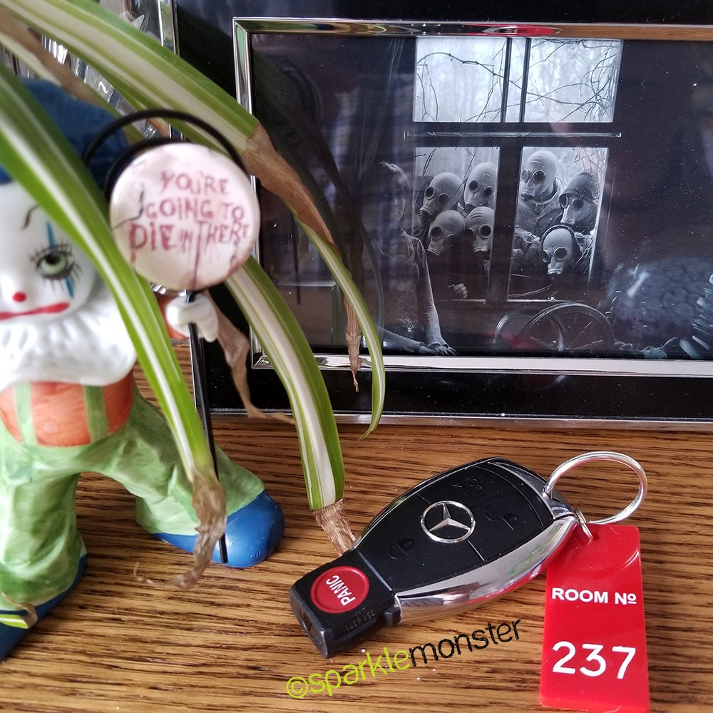 Room No. 237 laser cut acrylic keychain, red, hand painted white, horror fan, Shining movie inspired