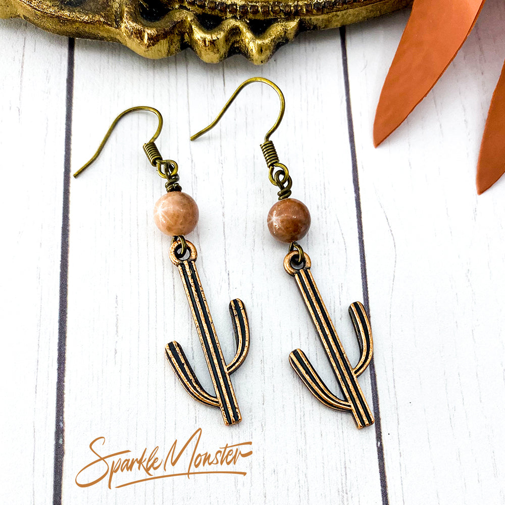 SALE Modern Cactus Earrings with gemstone