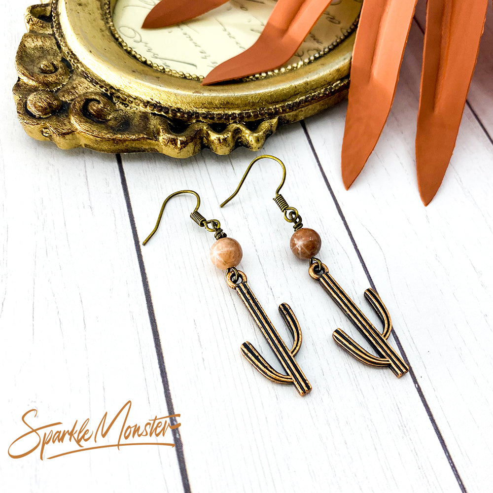 SALE Modern Cactus Earrings with gemstone